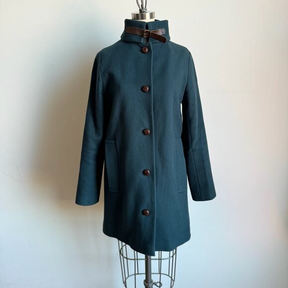 Vintage 2000s SESSÙN Teal Green Wool Blend Funnel Neck Coat - Picture 1 of 13